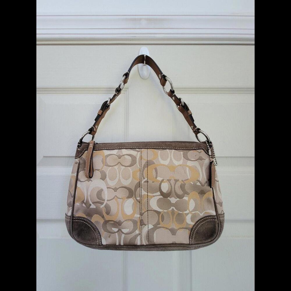 VINTAGE COACH SIGNATURE MINI BROWN/BEIGE CANVAS/SUEDE HAND BAG